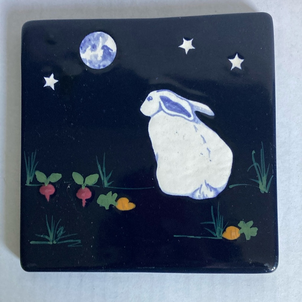 Rabbit Moon Night Ceramic Tile Karen Howell 
Trivet